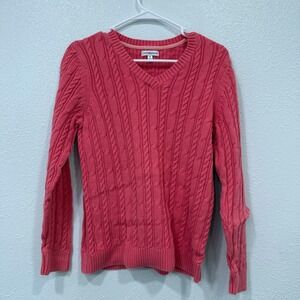 Croft & Barrow Women's Cable Knit V Neck Sweater Coral Pink XL Cozy‎ Cotton